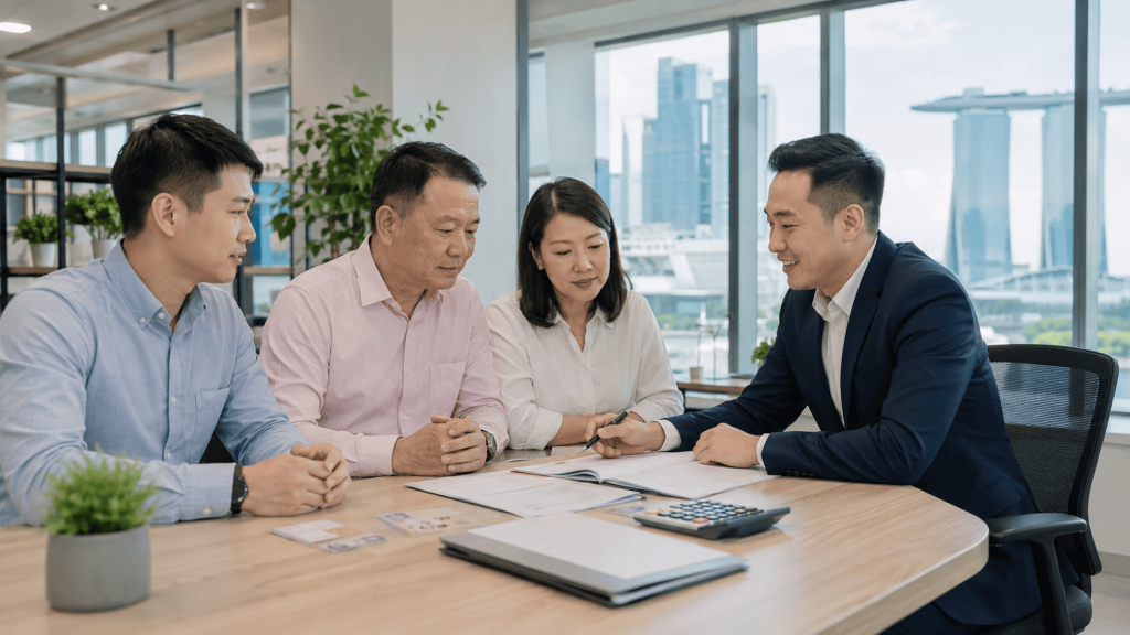 Licensed moneylender in Singapore assisting eligible borrowers during a professional loan consultation.